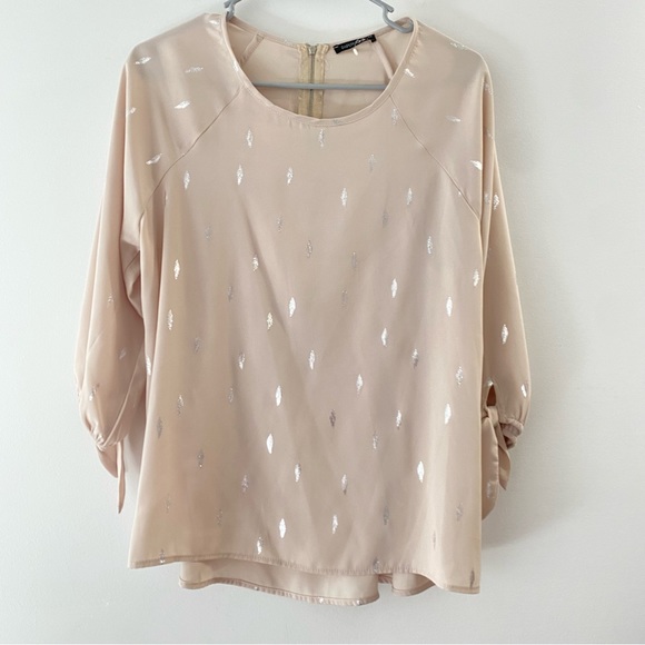 Papermoon Tops - Papermoon blouse silver feathers tan nwot